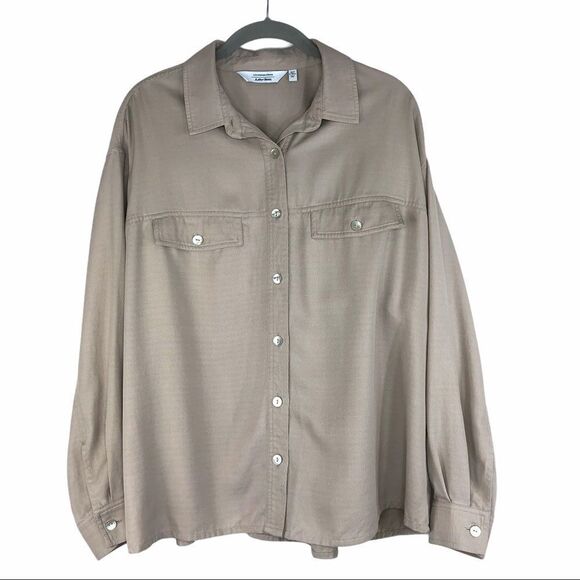 & Other‎ Stories button down oversized shirt Sz 4 neutral beige lagenlook - Picture 1 of 7